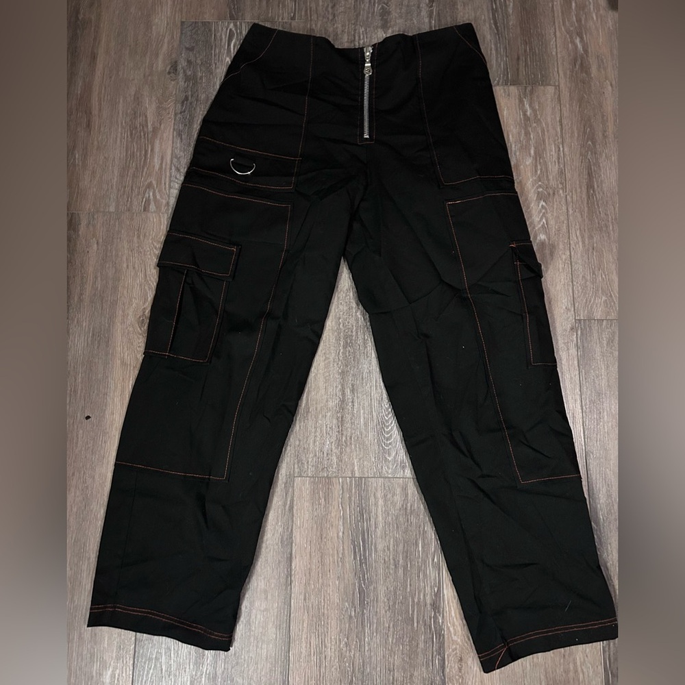 Woman’s Black Ragged Priest Cargos with Contrast Stitching